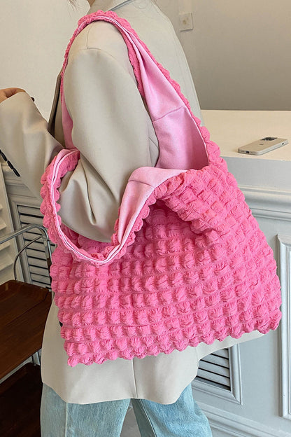 Ruched Polyester Large Handbag - Premium Bag -  Follower Of Faith Apparel Handbag, Handbag for women, Ivory, Ivory purse, Ladies purse, Large handbag purse, Pink purse, Purse, Ruched large purse, Ship From Overseas, Womens purse, Y.P Shop our Christian T-Shirts & Apparel