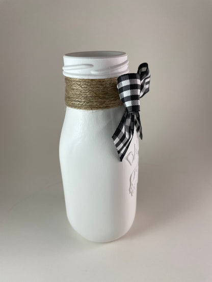 Rustic White Milk Jar - Premium Home Decor -  Follower Of Faith Apparel Decorative jar, Farmhouse decor, Farmhouse milk jar, Farmhouse table decor, Handmade products, Home & Living, Home decor, Kitchen decor, Living decor, Milk Jar Decor, new, new arrival, new arrivals, Painted milk jar, Rustic decor, Rustic milk jar Shop our Christian T-Shirts & Apparel