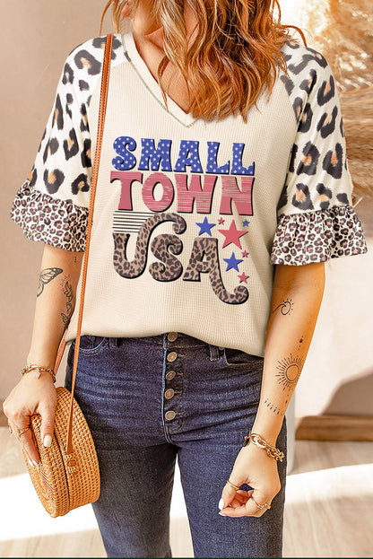 SMALL TOWN USA Graphic Leopard V-Neck Top - Premium Ladies T-Shirt -  Follower Of Faith Apparel Ship From Overseas, SYNZ Shop our Christian T-Shirts & Apparel