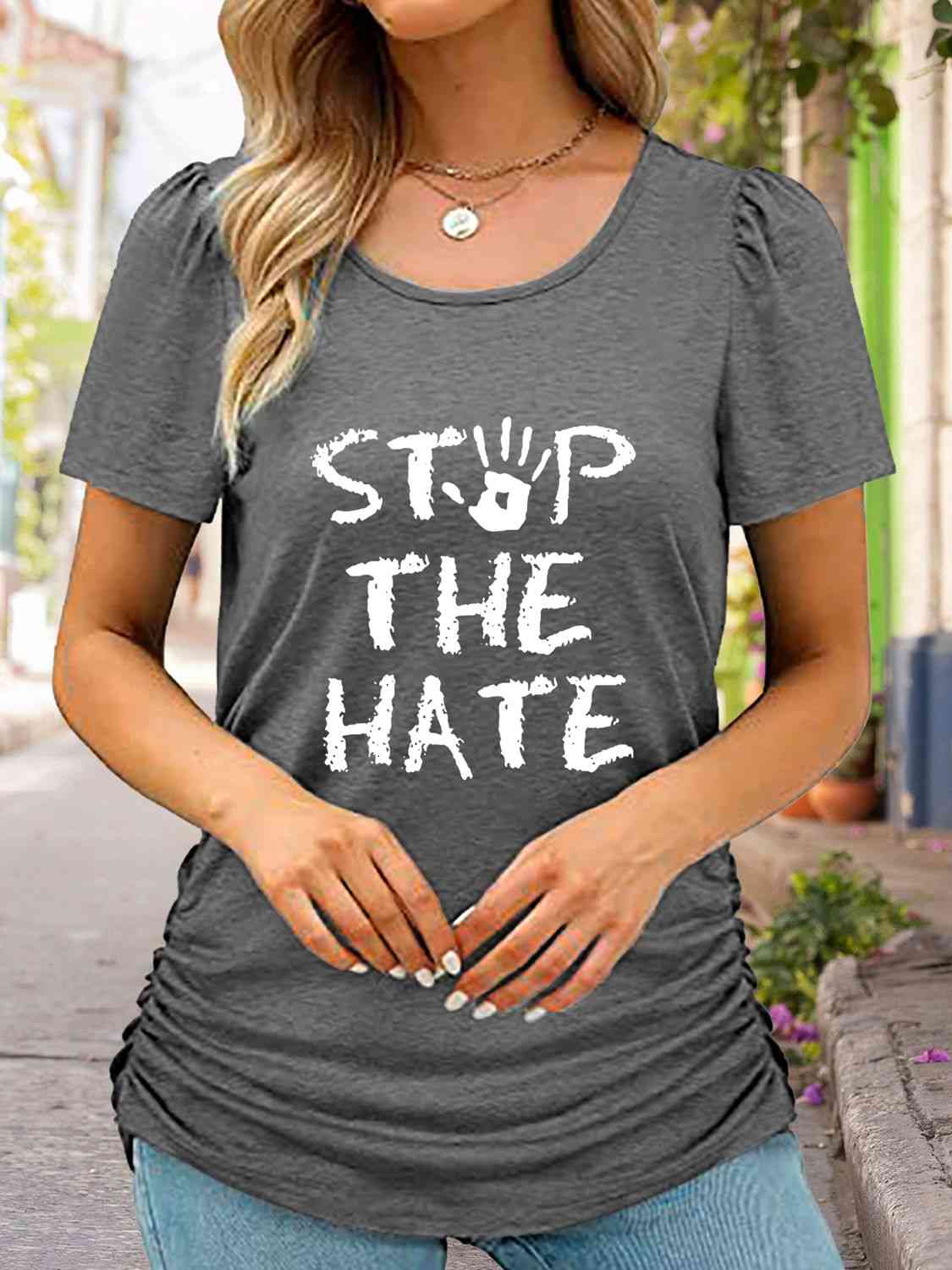 STOP THE HATE Ladies T-Shirt - Premium Ladies T-Shirt -  Follower Of Faith Apparel Christian T shirt, Christian T shirt for women, Christian t shirts for ladies, Christian t shirts for women, Christian tees, Christian tshirt, G@L@X, graphic tees, ladies Short sleeve, ladies Short Sleeve t shirt, ladies Short Sleeve tee, ladies short sleeve tees, Love dont hate, Stop the hate apparel, Stop the hate t shirt, Stop the hate tee Shop our Christian T-Shirts & Apparel