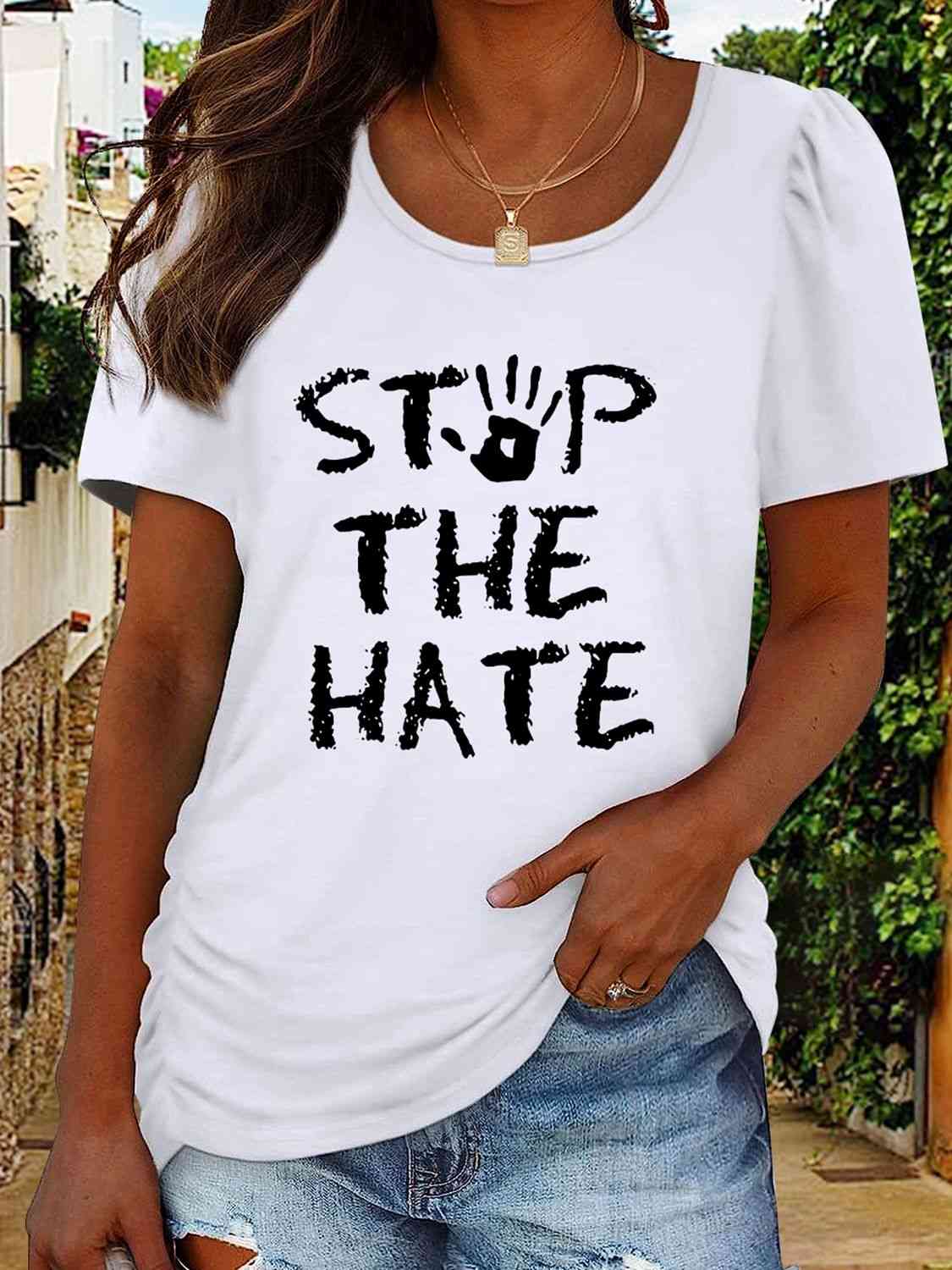 STOP THE HATE Ladies T-Shirt - Premium Ladies T-Shirt -  Follower Of Faith Apparel Christian T shirt, Christian T shirt for women, Christian t shirts for ladies, Christian t shirts for women, Christian tees, Christian tshirt, G@L@X, graphic tees, ladies Short sleeve, ladies Short Sleeve t shirt, ladies Short Sleeve tee, ladies short sleeve tees, Love dont hate, Stop the hate apparel, Stop the hate t shirt, Stop the hate tee Shop our Christian T-Shirts & Apparel