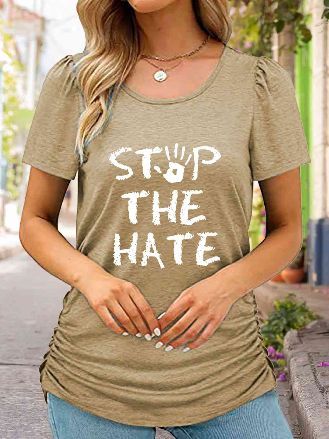 STOP THE HATE Ladies T-Shirt - Premium Ladies T-Shirt -  Follower Of Faith Apparel Christian T shirt, Christian T shirt for women, Christian t shirts for ladies, Christian t shirts for women, Christian tees, Christian tshirt, G@L@X, graphic tees, ladies Short sleeve, ladies Short Sleeve t shirt, ladies Short Sleeve tee, ladies short sleeve tees, Love dont hate, Stop the hate apparel, Stop the hate t shirt, Stop the hate tee Shop our Christian T-Shirts & Apparel