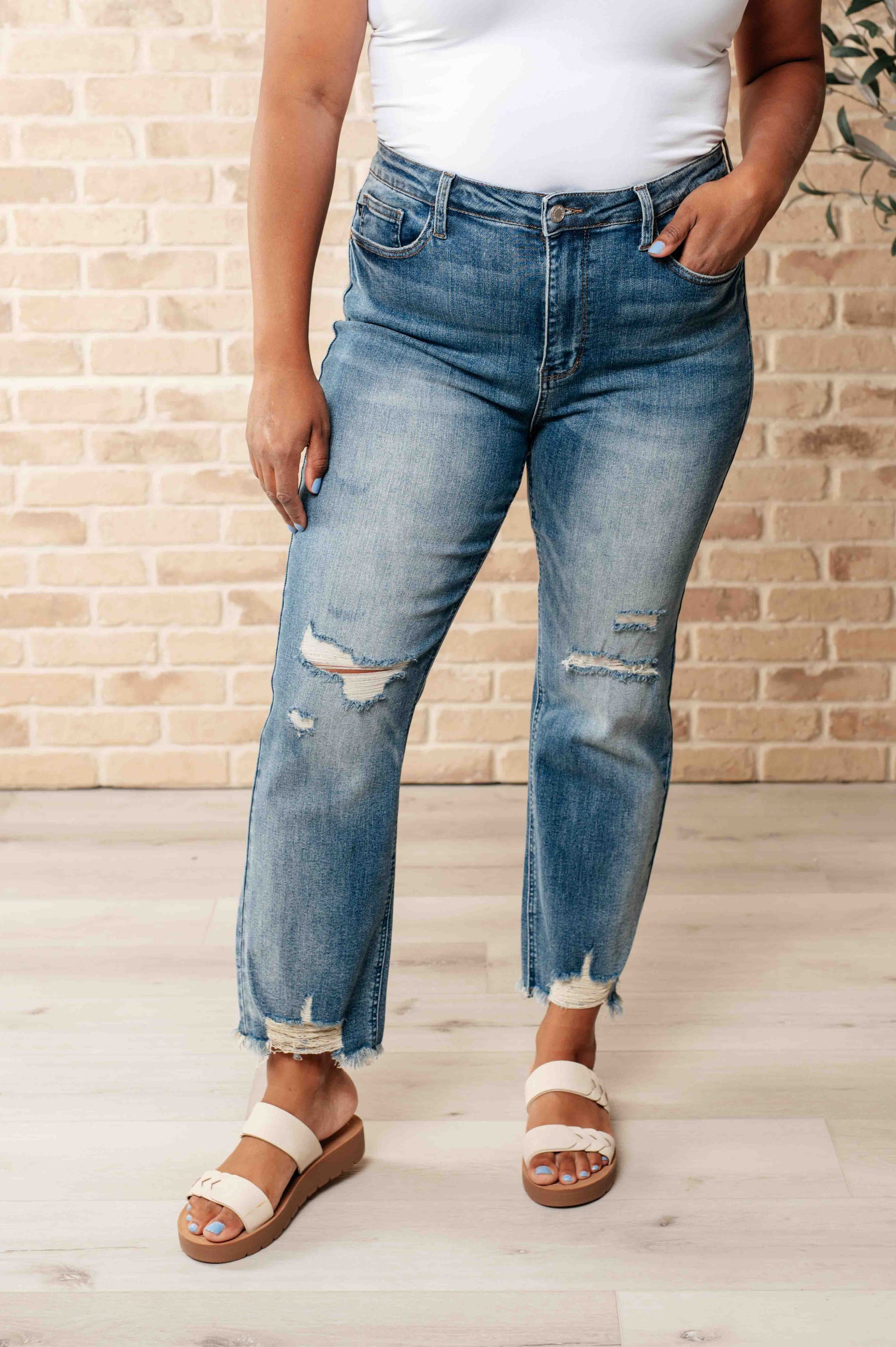 Sammy High Waist Distressed Crop Straight Leg Jeans - Premium Womens -  Follower Of Faith Apparel 0/24, 1/25, 11/30, 13/31, 14W, 15/32, 16W, 18W, 20W, 22W, 24W, 3/26, 5/27, 6-5-2024, 7/28, 88550, 9/29, Bottoms, Denim, flatrate, JB6-5-2024, JBAvailableNow, Judy Blue Shop our Christian T-Shirts & Apparel