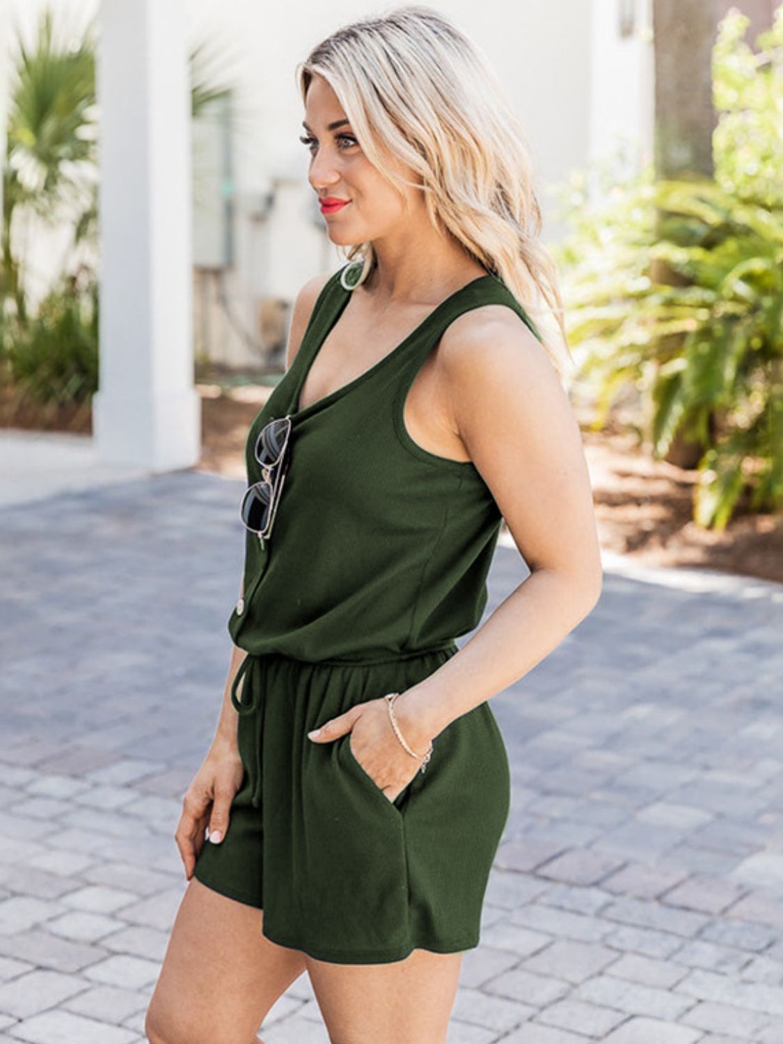 Scoop Neck Wide Strap Ladies Romper with Pockets - Premium Ladies Rompers -  Follower Of Faith Apparel Cozy rompers, Gathered waist romper, Ladies Romper, new arrival, new arrivals, Romper with buttons, Rompers, Round Neck Romper, S.S.Ni, Sale, Ship From Overseas, Womens chic romper, Womens romper Shop our Christian T-Shirts & Apparel