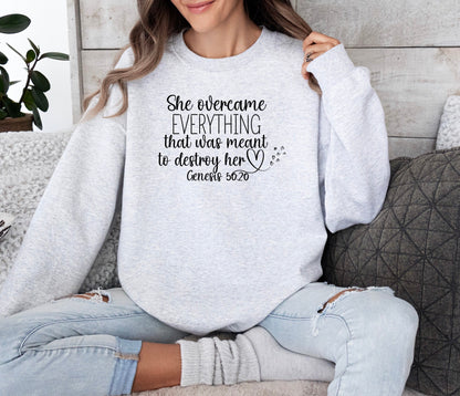 She Overcame Everything That Was Meant To Destroy Her Ladies Sweatshirt - Premium Sweatshirt -  Follower Of Faith Apparel ash, Bible verse sweatshirt, black, Christian, Christian  shirts for women, Christian apparel, Christian apparel for ladies, Christian apparel for winter, dark heather, Ladies Christian sweatshirt, Ladies sweatshirt, pink, Regular fit, She overcame everything that was meant to destroy her, Sweatshirts, Valentine's Day Picks, Women's Clothing Shop our Christian T-Shirts & Apparel