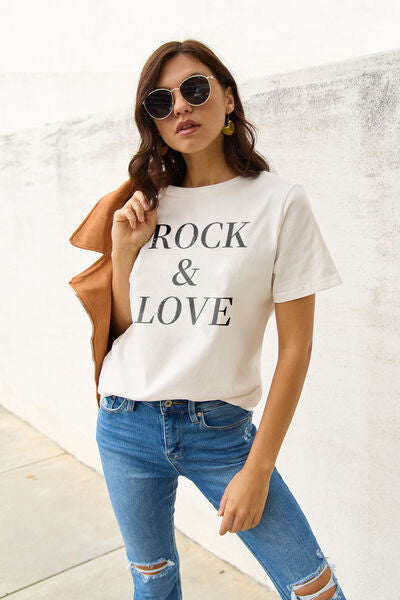 Simply Love ROCK ＆ LOVE Ladies Short Sleeve Tee - Premium Ladies Short Sleeve T-Shirt -  Follower Of Faith Apparel ladies Short sleeve, ladies Short Sleeve t shirt, ladies Short Sleeve tee, ladies short sleeve tees, Love tee, Rock & Love tee, Rock and love, Rock shirt, Ship From Overseas, Simply Love, White black shirt Shop our Christian T-Shirts & Apparel