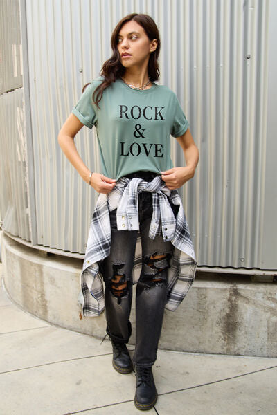 Simply Love ROCK ＆ LOVE Ladies Short Sleeve Tee - Premium Ladies Short Sleeve T-Shirt -  Follower Of Faith Apparel ladies Short sleeve, ladies Short Sleeve t shirt, ladies Short Sleeve tee, ladies short sleeve tees, Love tee, Rock & Love tee, Rock and love, Rock shirt, Ship From Overseas, Simply Love, White black shirt Shop our Christian T-Shirts & Apparel