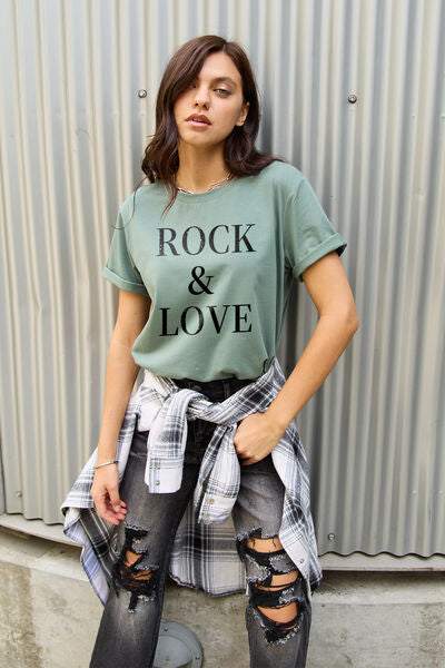 Simply Love ROCK ＆ LOVE Ladies Short Sleeve Tee - Premium Ladies Short Sleeve T-Shirt -  Follower Of Faith Apparel ladies Short sleeve, ladies Short Sleeve t shirt, ladies Short Sleeve tee, ladies short sleeve tees, Love tee, Rock & Love tee, Rock and love, Rock shirt, Ship From Overseas, Simply Love, White black shirt Shop our Christian T-Shirts & Apparel