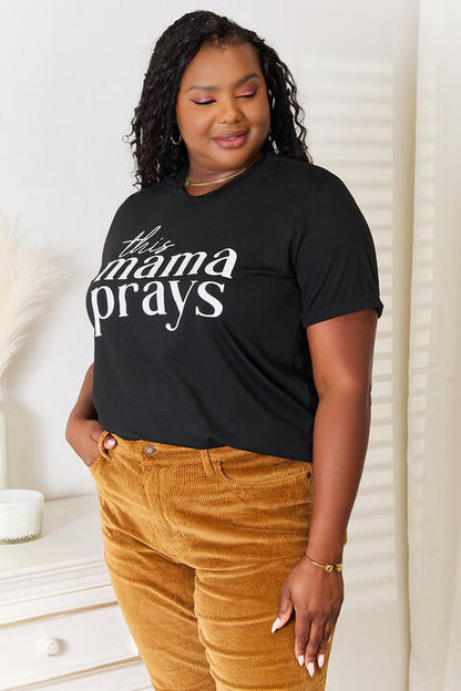 Simply Love THIS MAMA PRAYS Graphic Short Sleeve Tee - Premium  -  Follower Of Faith Apparel Christian t shirts for ladies, Christian t shirts for women, Fearless ladies short sleeve tee, ladies Short sleeve, ladies Short Sleeve t shirt, ladies Short Sleeve tee, ladies short sleeve tees, Pray shirt, Ship from USA, Simply Love, This momma prays tee Shop our Christian T-Shirts & Apparel