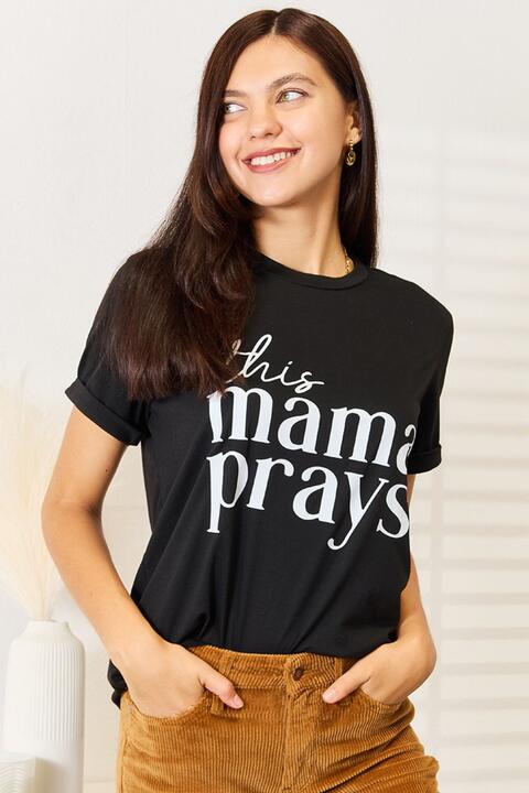 Simply Love THIS MAMA PRAYS Graphic Short Sleeve Tee - Premium  -  Follower Of Faith Apparel Christian t shirts for ladies, Christian t shirts for women, Fearless ladies short sleeve tee, ladies Short sleeve, ladies Short Sleeve t shirt, ladies Short Sleeve tee, ladies short sleeve tees, Pray shirt, Ship from USA, Simply Love, This momma prays tee Shop our Christian T-Shirts & Apparel