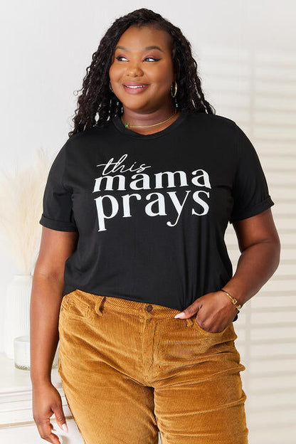 Simply Love THIS MAMA PRAYS Graphic Short Sleeve Tee - Premium  -  Follower Of Faith Apparel Christian t shirts for ladies, Christian t shirts for women, Fearless ladies short sleeve tee, ladies Short sleeve, ladies Short Sleeve t shirt, ladies Short Sleeve tee, ladies short sleeve tees, Pray shirt, Ship from USA, Simply Love, This momma prays tee Shop our Christian T-Shirts & Apparel