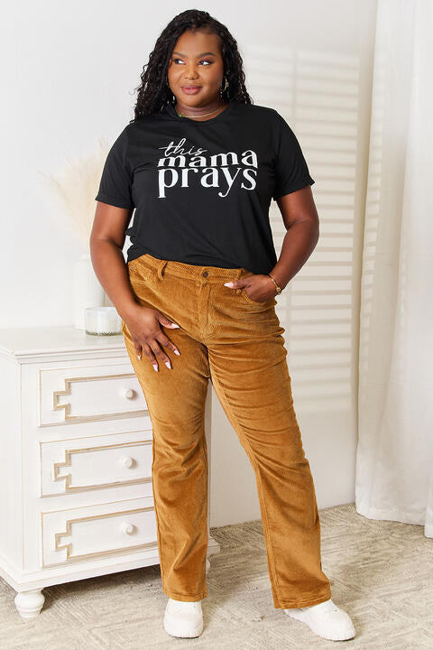 Simply Love THIS MAMA PRAYS Graphic Short Sleeve Tee - Premium  -  Follower Of Faith Apparel Christian t shirts for ladies, Christian t shirts for women, Fearless ladies short sleeve tee, ladies Short sleeve, ladies Short Sleeve t shirt, ladies Short Sleeve tee, ladies short sleeve tees, Pray shirt, Ship from USA, Simply Love, This momma prays tee Shop our Christian T-Shirts & Apparel