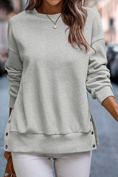 Snap Detail Round Neck Dropped Shoulder Sweatshirt - Premium Sweatshirt -  Follower Of Faith Apparel Ladies sweatshirt, Ladies sweatshirts, Ship From Overseas, SYNZ, White Shop our Christian T-Shirts & Apparel