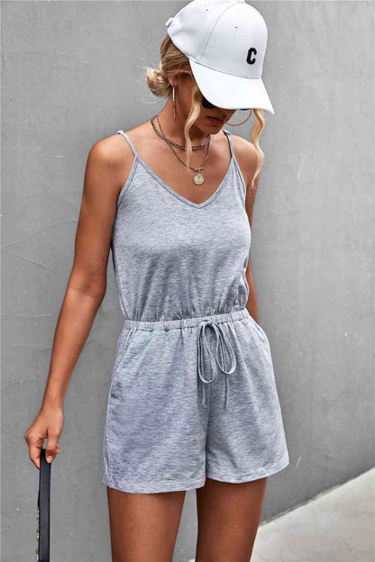 Spaghetti Strap V-Neck Pocket Ladies Romper - Premium Ladies Rompers -  Follower Of Faith Apparel Ladies romper, One piece outfit, Sale, Ship From Overseas, Shipping delay February 2 - February 17, Spaghetti Strap Romper, Vacation, vacation clothing, Vacation outfit, womens apparel, Women’s romper, YO Shop our Christian T-Shirts & Apparel