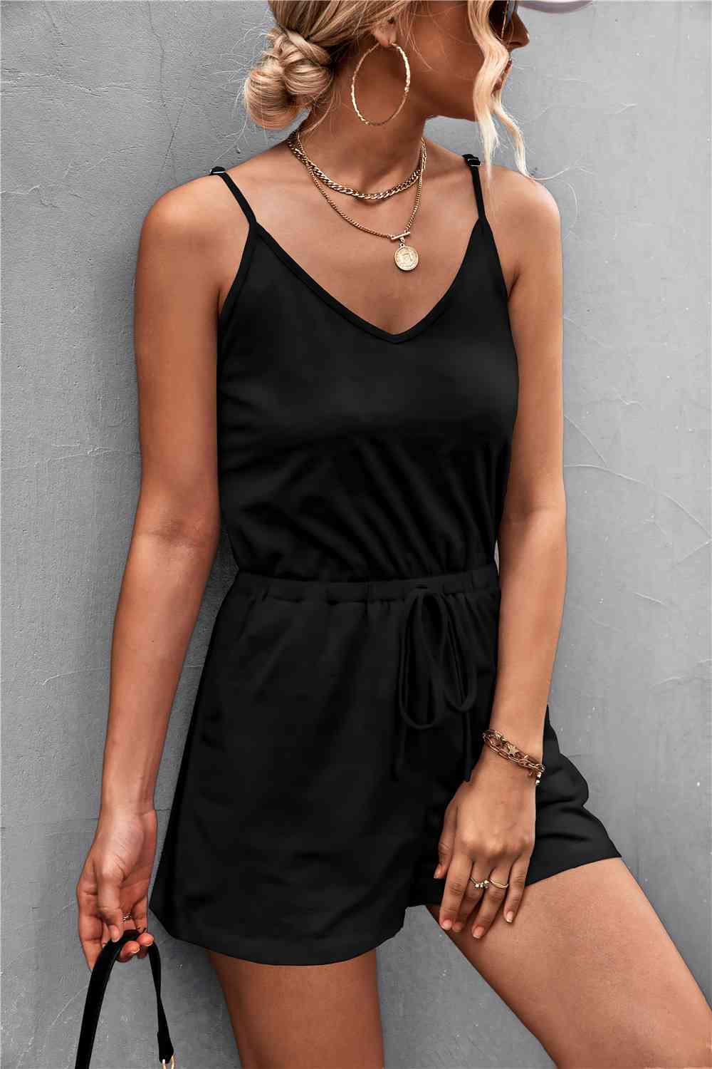 Spaghetti Strap V-Neck Pocket Ladies Romper - Premium Ladies Rompers -  Follower Of Faith Apparel Ladies romper, One piece outfit, Sale, Ship From Overseas, Shipping delay February 2 - February 17, Spaghetti Strap Romper, Vacation, vacation clothing, Vacation outfit, womens apparel, Women’s romper, YO Shop our Christian T-Shirts & Apparel