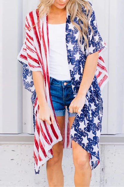 Stars & Stripes Flag Open Front Ladies Summer Cover Up - Premium Summer Cover Ups -  Follower Of Faith Apparel American flag summer cover up, beach apparel, Beach vacation clothing, Flag cover up, Fourth of july flag cover up, Independence day, Ladies cover up, new arrival, new arrivals, Pool party clothing, Sale, Ship From Overseas, Stars & stripes women’s swimwear coverup, Summer apparel, Swimwear, Usa summer cover up, Women’s summer apparel, Y@M Shop our Christian T-Shirts & Apparel