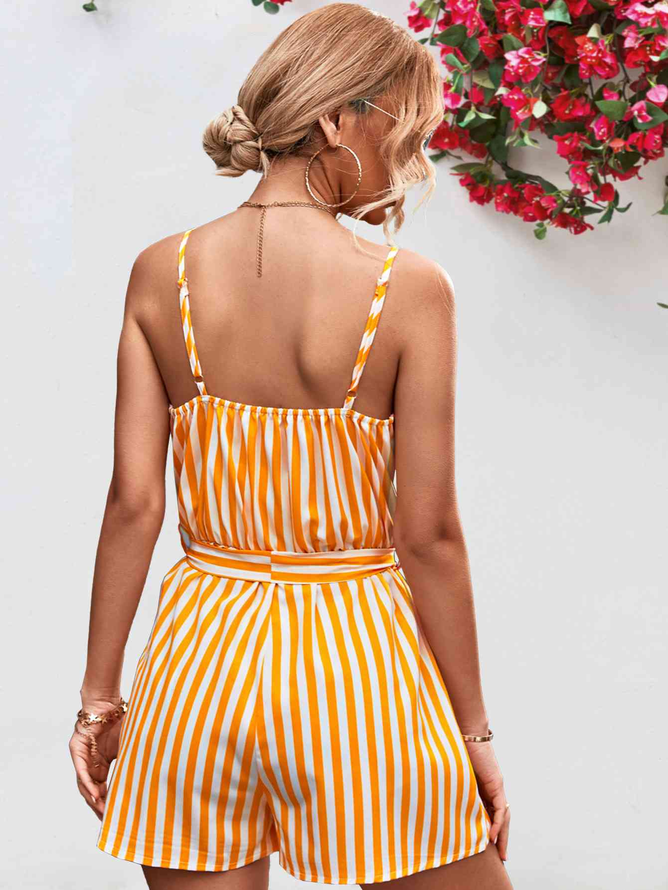 Striped Tie Waist Spaghetti Strap Romper (several colors) - Premium Ladies Rompers -  Follower Of Faith Apparel Ladies Romper, new arrival, new arrivals, romper jumpsuit, Rompers, Ship From Overseas, Shipping delay February 2 - February 17, Vacation, Vacation apparel, vacation clothing, Vacation outfit, Vacation outfits, Womens romper, Women’s romper, YO Shop our Christian T-Shirts & Apparel