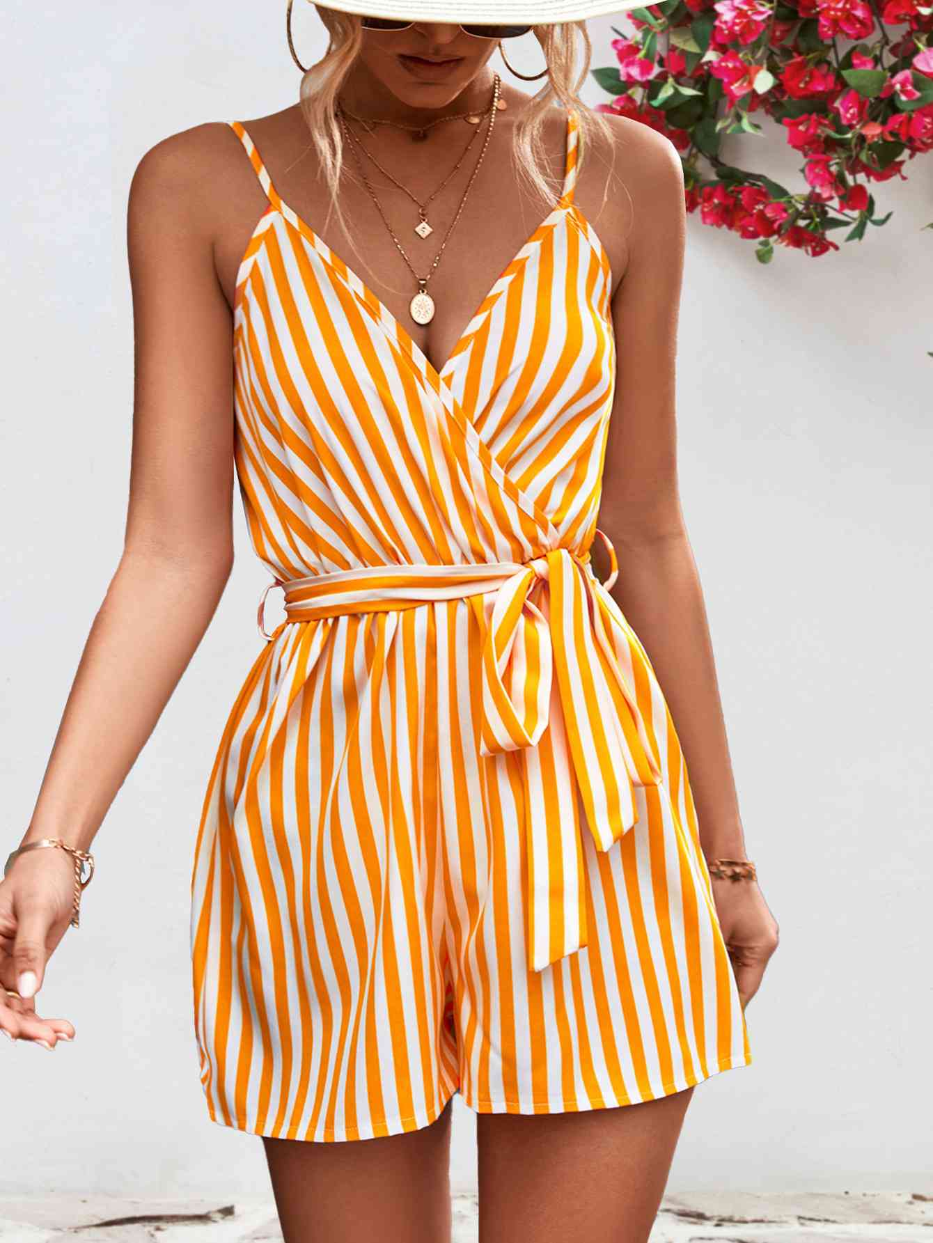 Striped Tie Waist Spaghetti Strap Romper (several colors) - Premium Ladies Rompers -  Follower Of Faith Apparel Ladies Romper, new arrival, new arrivals, romper jumpsuit, Rompers, Ship From Overseas, Shipping delay February 2 - February 17, Vacation, Vacation apparel, vacation clothing, Vacation outfit, Vacation outfits, Womens romper, Women’s romper, YO Shop our Christian T-Shirts & Apparel