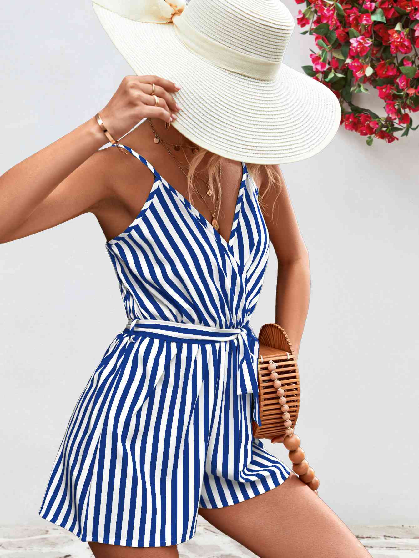 Striped Tie Waist Spaghetti Strap Romper (several colors) - Premium Ladies Rompers -  Follower Of Faith Apparel Ladies Romper, new arrival, new arrivals, romper jumpsuit, Rompers, Ship From Overseas, Shipping delay February 2 - February 17, Vacation, Vacation apparel, vacation clothing, Vacation outfit, Vacation outfits, Womens romper, Women’s romper, YO Shop our Christian T-Shirts & Apparel