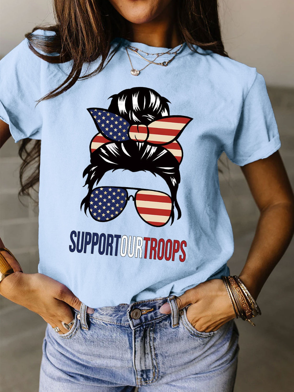 Support Our Troops Ladies T-Shirt (several colors) - Premium Ladies T-Shirt -  Follower Of Faith Apparel Flag, God bless the USA, Military support tee, new arrival, new arrivals, S.J.F.S, Sale, Ship From Overseas, Support our troops, Usa apparel for women Shop our Christian T-Shirts & Apparel