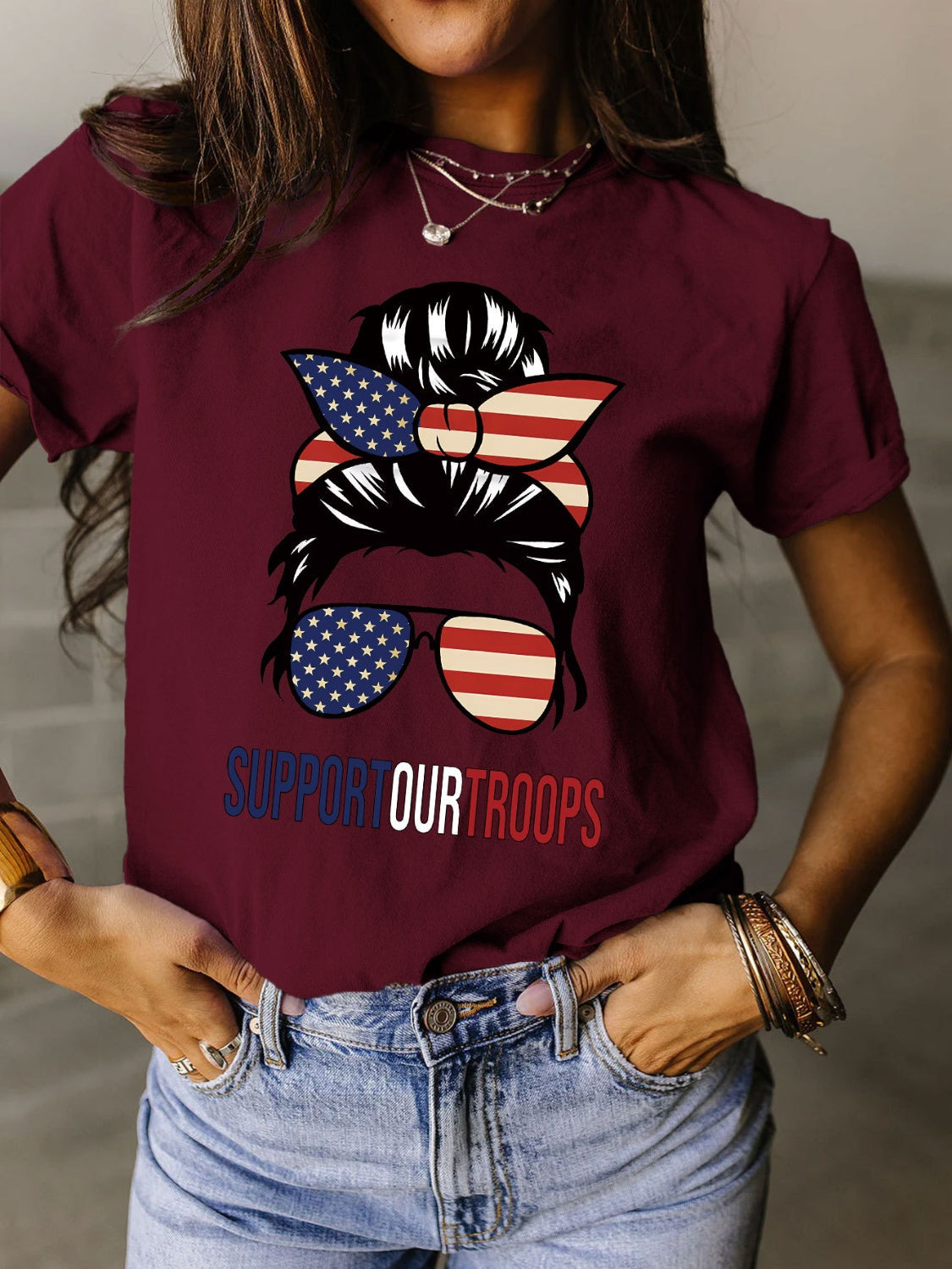 Support Our Troops Ladies T-Shirt (several colors) - Premium Ladies T-Shirt -  Follower Of Faith Apparel Flag, God bless the USA, Military support tee, new arrival, new arrivals, S.J.F.S, Sale, Ship From Overseas, Support our troops, Usa apparel for women Shop our Christian T-Shirts & Apparel