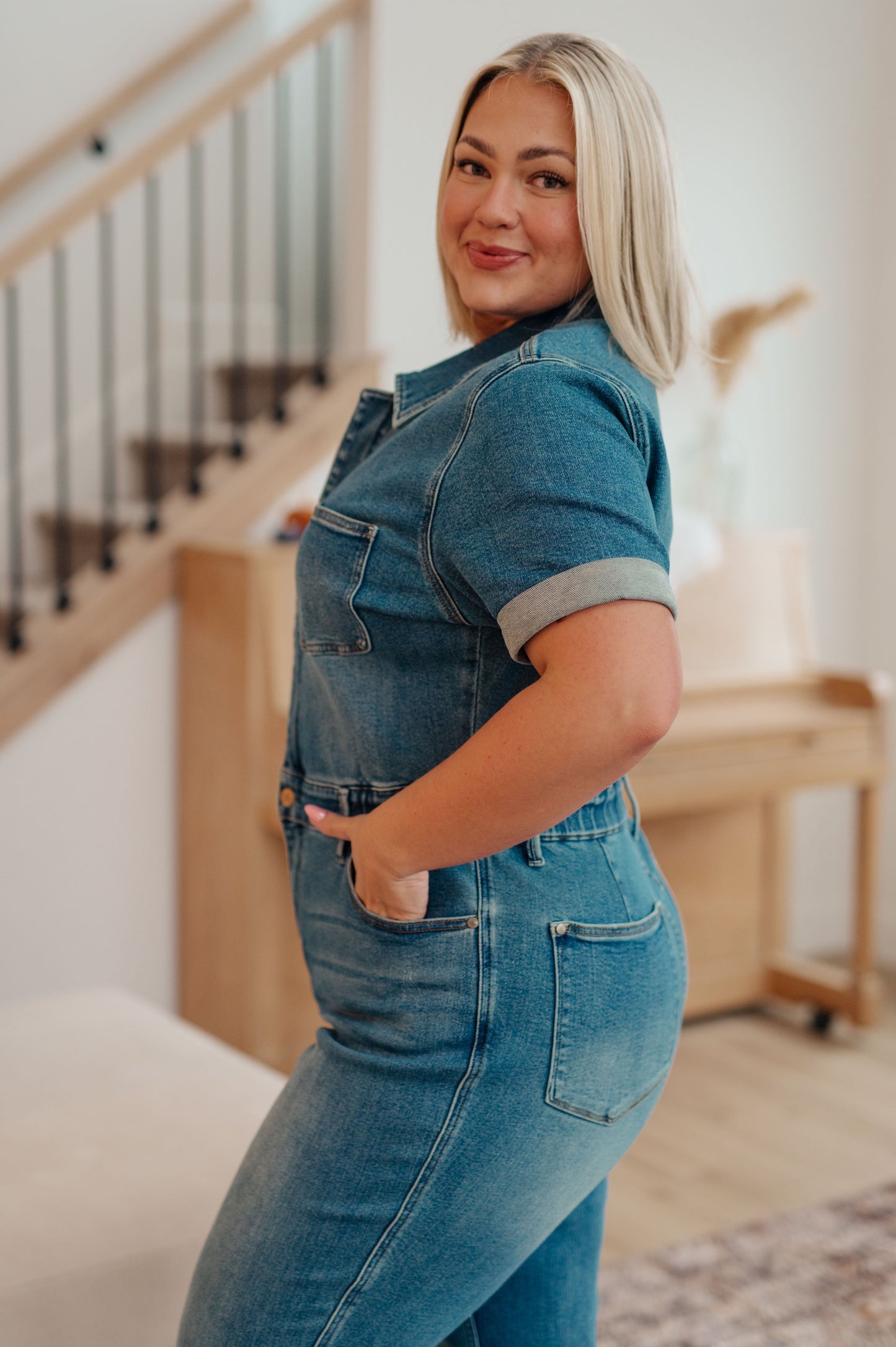 Sylvia Short Sleeve Denim Jumpsuit - Premium Ladies Rompers -  Follower Of Faith Apparel 10-11-2023, 10-26-2023, 10-31-2023, 11-2-2023, 1XL, 2XL, 3XL, ASF11-10-2023, ASF11-9-2023, Ave Marketplace, Bottoms, Denim, Indoor, JB10-11-2023, JB20, JBAvailableNow, Jordan, Judy Blue, Jumpsuits, Large, Lifestyle, Medium, Sarah, Small, XL Shop our Christian T-Shirts & Apparel