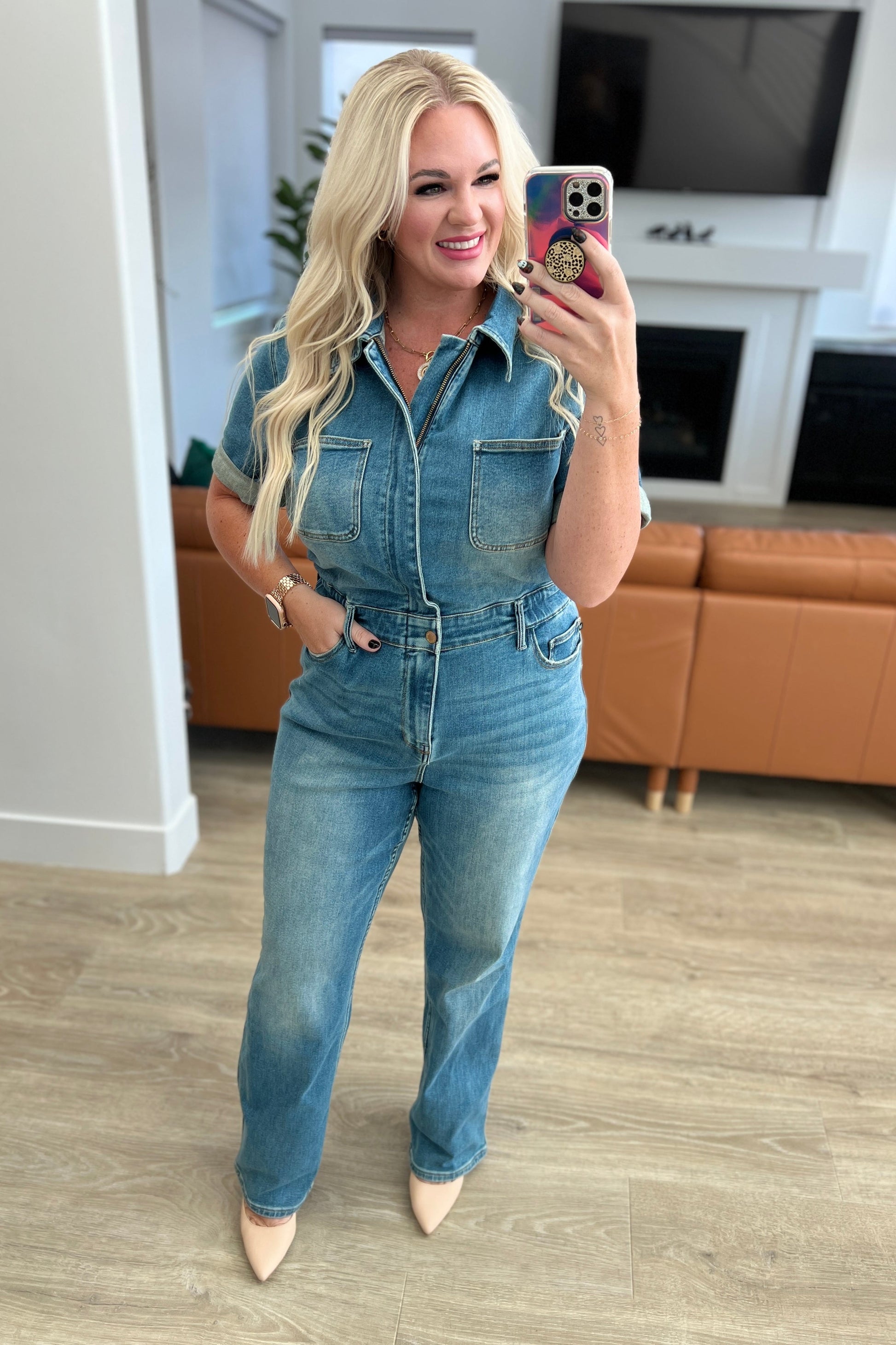 Sylvia Short Sleeve Denim Jumpsuit - Premium Ladies Rompers -  Follower Of Faith Apparel 10-11-2023, 10-26-2023, 10-31-2023, 11-2-2023, 1XL, 2XL, 3XL, ASF11-10-2023, ASF11-9-2023, Ave Marketplace, Bottoms, Denim, Indoor, JB10-11-2023, JB20, JBAvailableNow, Jordan, Judy Blue, Jumpsuits, Large, Lifestyle, Medium, Sarah, Small, XL Shop our Christian T-Shirts & Apparel