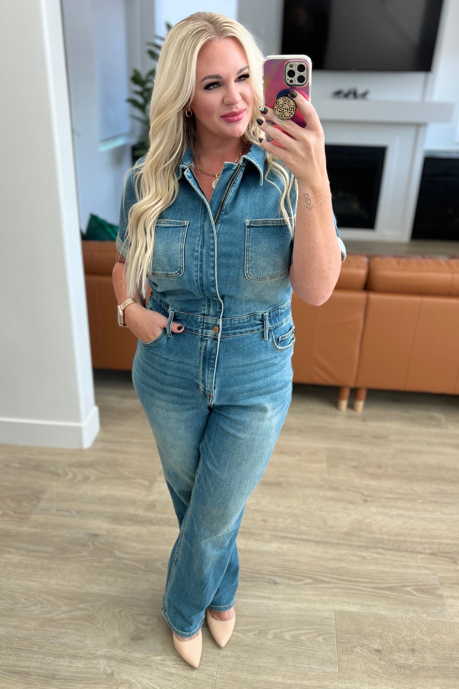 Sylvia Short Sleeve Denim Jumpsuit - Premium Ladies Rompers -  Follower Of Faith Apparel 10-11-2023, 10-26-2023, 10-31-2023, 11-2-2023, 1XL, 2XL, 3XL, ASF11-10-2023, ASF11-9-2023, Ave Marketplace, Bottoms, Denim, Indoor, JB10-11-2023, JB20, JBAvailableNow, Jordan, Judy Blue, Jumpsuits, Large, Lifestyle, Medium, Sarah, Small, XL Shop our Christian T-Shirts & Apparel