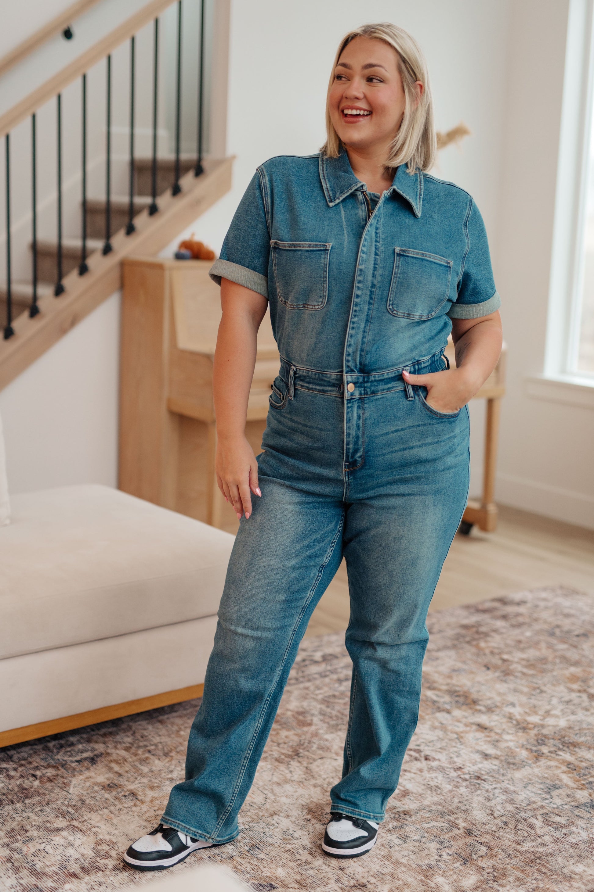 Sylvia Short Sleeve Denim Jumpsuit - Premium Ladies Rompers -  Follower Of Faith Apparel 10-11-2023, 10-26-2023, 10-31-2023, 11-2-2023, 1XL, 2XL, 3XL, ASF11-10-2023, ASF11-9-2023, Ave Marketplace, Bottoms, Denim, Indoor, JB10-11-2023, JB20, JBAvailableNow, Jordan, Judy Blue, Jumpsuits, Large, Lifestyle, Medium, Sarah, Small, XL Shop our Christian T-Shirts & Apparel