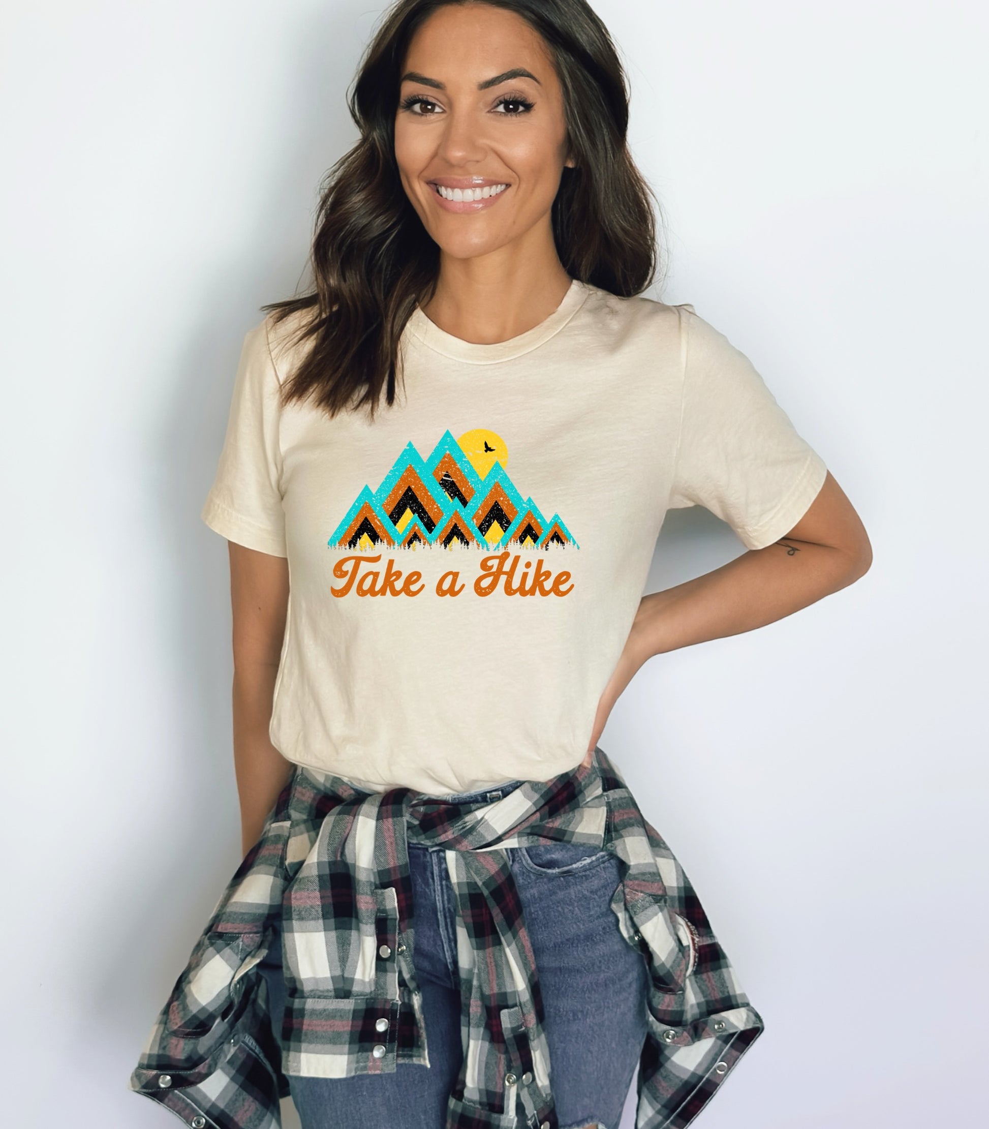 Take A Hike Ladies T-Shirt - Premium Ladies T-Shirt -  Follower Of Faith Apparel Colorful mountains, Cotton, Crew neck, DTG, Minimalist t shirts, Mountains, Neck Labels, new, new arrival, Outdoor apparel, Outdoor graphic tees, Outdoor tees, Regular fit, Summer Picks, T-shirts, Take a hike t shirt, TikTok, Women's Clothing, Womens hiking t shirts, Womens t shirt, Womens top Shop our Christian T-Shirts & Apparel