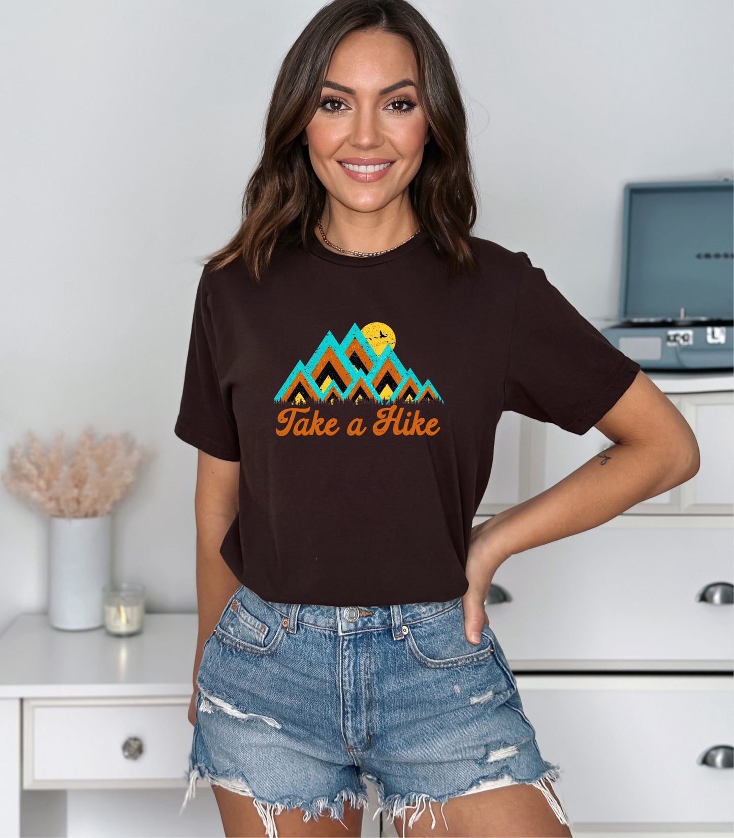 Take A Hike Ladies T-Shirt - Premium Ladies T-Shirt -  Follower Of Faith Apparel Colorful mountains, Cotton, Crew neck, DTG, Minimalist t shirts, Mountains, Neck Labels, new, new arrival, Outdoor apparel, Outdoor graphic tees, Outdoor tees, Regular fit, Summer Picks, T-shirts, Take a hike t shirt, TikTok, Women's Clothing, Womens hiking t shirts, Womens t shirt, Womens top Shop our Christian T-Shirts & Apparel