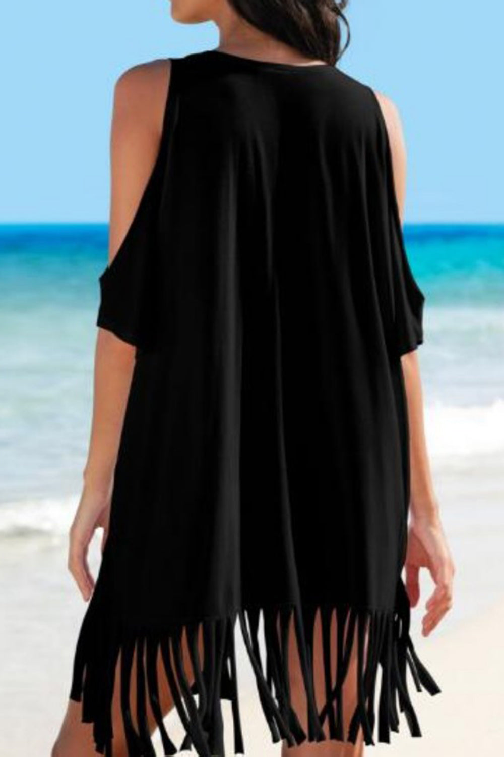 Take Me To The Beach Fringe Cold Shoulder Cover Up - Premium Ladies Coverup -  Follower Of Faith Apparel Cold shoulder Cover up, Cover up dress, Fringe Cover up, Ladies cover up, new arrival, new arrivals, OSH, Sale, Ship From Overseas, Stylish beach cover up, Summertime cover up for women, Swimsuit cover up, Swimsuit frige cover up, Take me to the beach cover up, Womens cover up Shop our Christian T-Shirts & Apparel