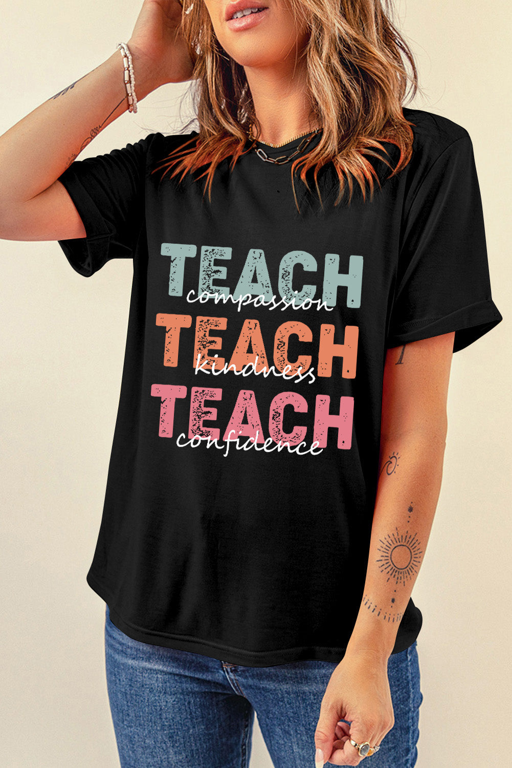 Teach Graphic Ladies T-Shirt - Premium Ladies T-Shirt -  Follower Of Faith Apparel Apparel for teachers, Gift for teaches, Ladies T-shirt, Ladies tops, Made for teachers, new arrival, new arrivals, On sale, Sale, Ship From Overseas, SYNZ, Teach compassion, Teach confidence, Teach kindness, Womens t shirt Shop our Christian T-Shirts & Apparel