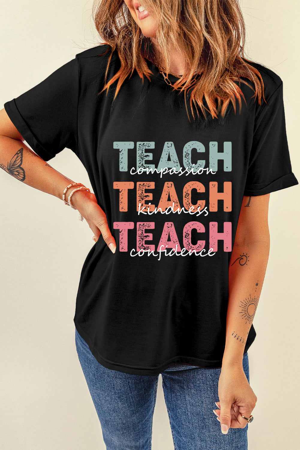 Teach Graphic Ladies T-Shirt - Premium Ladies T-Shirt -  Follower Of Faith Apparel Apparel for teachers, Gift for teaches, Ladies T-shirt, Ladies tops, Made for teachers, new arrival, new arrivals, On sale, Sale, Ship From Overseas, SYNZ, Teach compassion, Teach confidence, Teach kindness, Womens t shirt Shop our Christian T-Shirts & Apparel