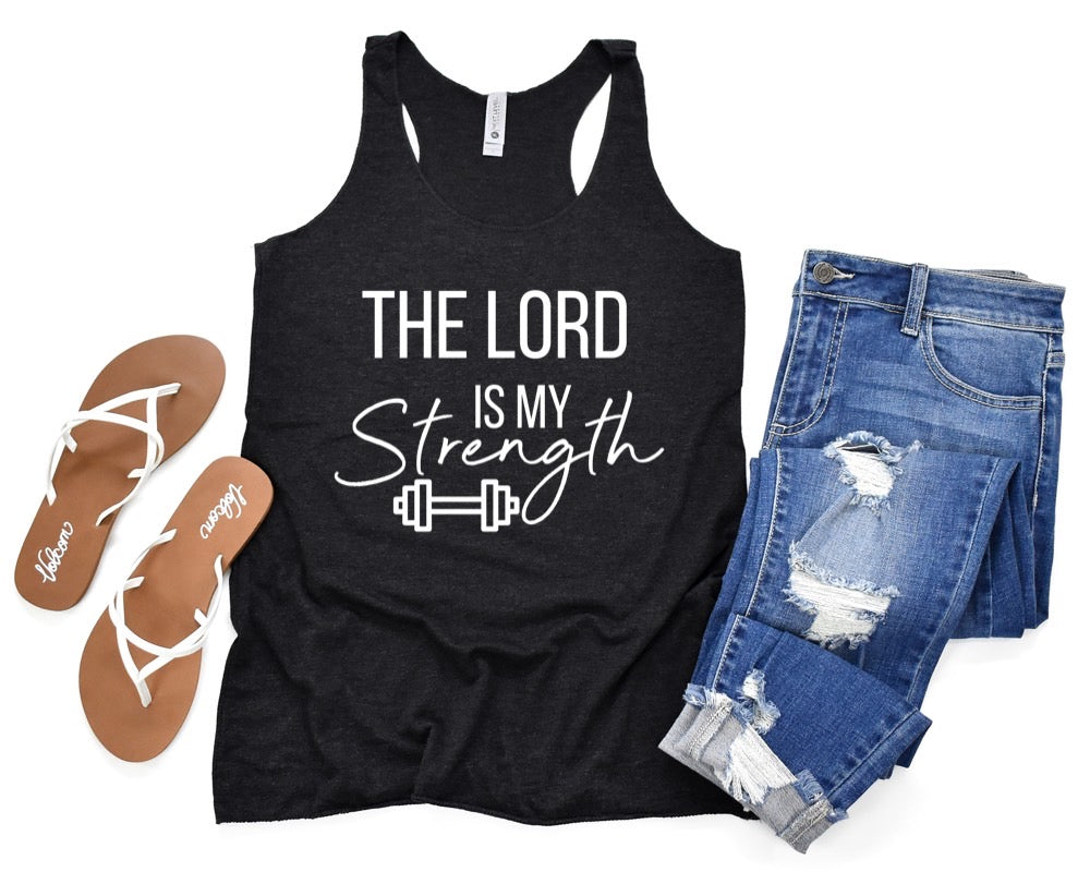 The Lord Is My Strength Ladies Racerback Tank Top - Premium Tank Top -  Follower Of Faith Apparelladies tank top, Slim fit, Summer Challenge Picks, Tank Tops, the Lord is my strength tank top, Women's Clothing, women's tank top, workout gear, workout tank tops, workout tanks for ladies Shop our Christian T-Shirts & Apparel