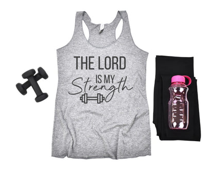 The Lord Is My Strength Ladies Racerback Tank Top - Premium Tank Top -  Follower Of Faith Apparelladies tank top, Slim fit, Summer Challenge Picks, Tank Tops, the Lord is my strength tank top, Women's Clothing, women's tank top, workout gear, workout tank tops, workout tanks for ladies Shop our Christian T-Shirts & Apparel