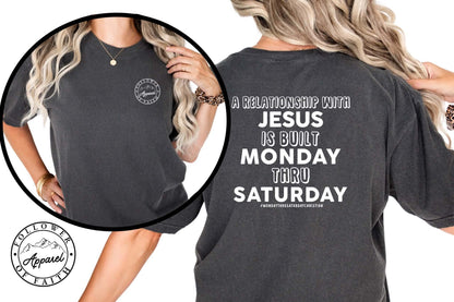 The Monday Thru Saturday Christian  Ladies Vintage Tee - Premium Ladies T-Shirt -  Follower Of Faith ApparelBest seller, Bible verse t shirt, Blog tee, Christian blog t shirt, Christian vintage tee, Cotton, Crew neck, DTG, Ladies short sleeve, Monday thru Friday christian, New, Oversized, Popular tee, Relationship with Jesus, T-shirts, Unisex, Vintage, Viral, Women's Clothing Shop our Christian T-Shirts & Apparel