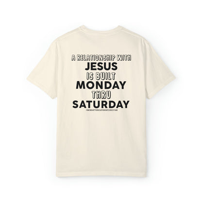 The Monday Thru Saturday Christian  Ladies Vintage Tee - Premium Ladies T-Shirt -  Follower Of Faith ApparelBest seller, Bible verse t shirt, Blog tee, Christian blog t shirt, Christian vintage tee, Cotton, Crew neck, DTG, Ladies short sleeve, Monday thru Friday christian, New, Oversized, Popular tee, Relationship with Jesus, T-shirts, Unisex, Vintage, Viral, Women's Clothing Shop our Christian T-Shirts & Apparel