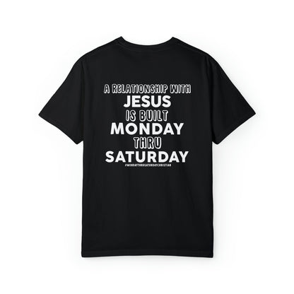 The Monday Thru Saturday Christian  Ladies Vintage Tee - Premium Ladies T-Shirt -  Follower Of Faith ApparelBest seller, Bible verse t shirt, Blog tee, Christian blog t shirt, Christian vintage tee, Cotton, Crew neck, DTG, Ladies short sleeve, Monday thru Friday christian, New, Oversized, Popular tee, Relationship with Jesus, T-shirts, Unisex, Vintage, Viral, Women's Clothing Shop our Christian T-Shirts & Apparel