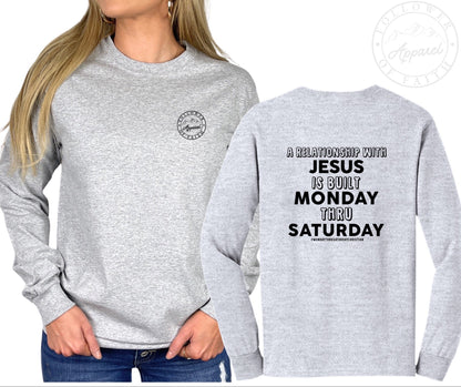 The Monday Thru Saturday Christian Long Sleeve Tee - Premium Long-sleeve -  Follower Of Faith ApparelBible verse tee, Blog inspired tee, Christian apparel, Crew neck, DTG, Ladies long sleeve, Long Sleeves, Men's Clothing, Mens long sleeve, New, Regular fit, Relationship with Jesus tee, The Monday thru Saturday christian Shop our Christian T-Shirts & Apparel