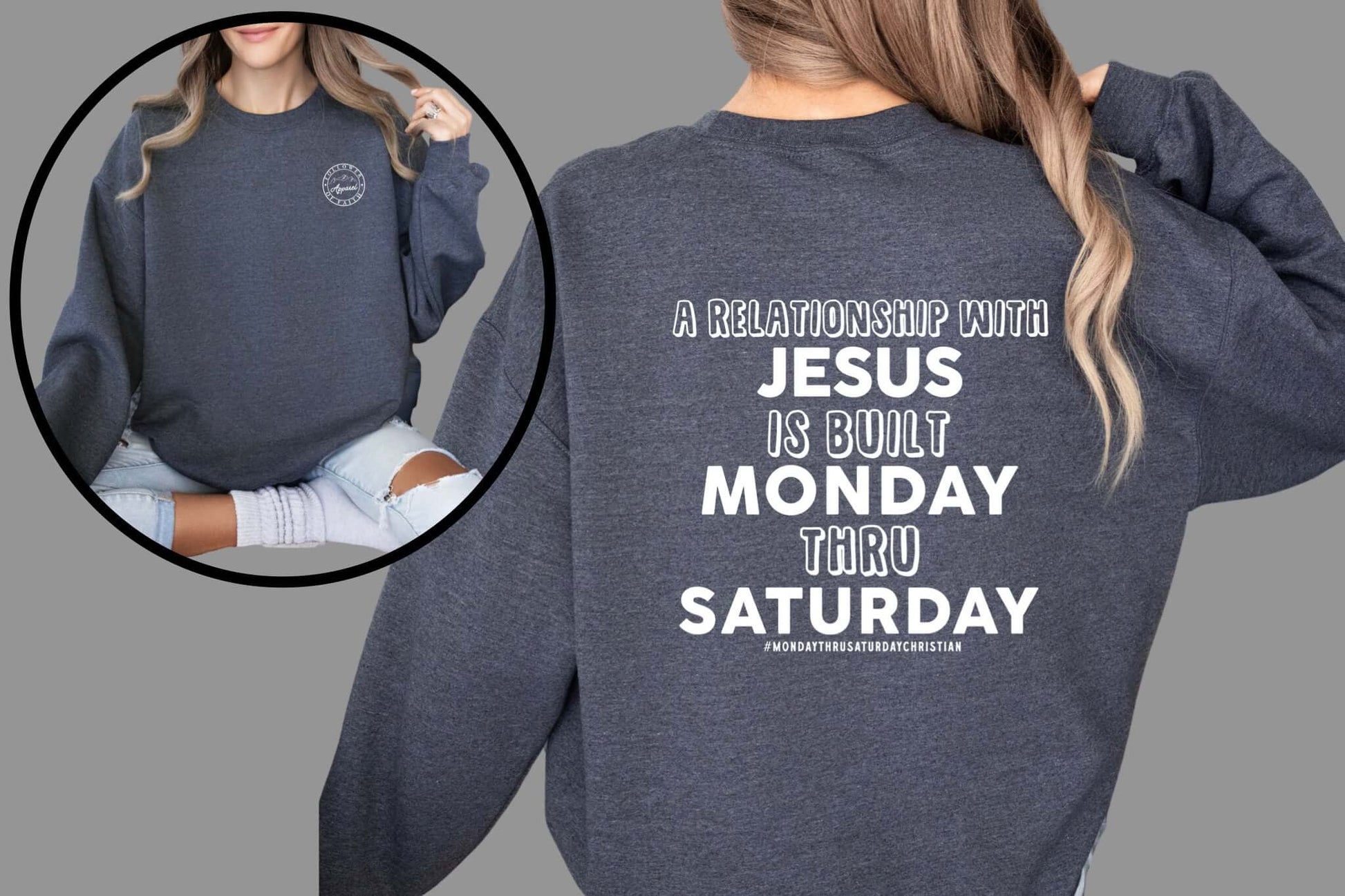 The Monday Thru Saturday Christian Sweatshirt - Premium Sweatshirt -  Follower Of Faith ApparelBest seller sweaters, Crew neck, DTG, Ladies sweatshirts, Men's Clothing, Men’s sweatshirts, Regular fit, Sweatshirts, The Monday thru Saturday christian, Unisex, Valentine's Day Picks, Winter clothing, Women's Clothing Shop our Christian T-Shirts & Apparel