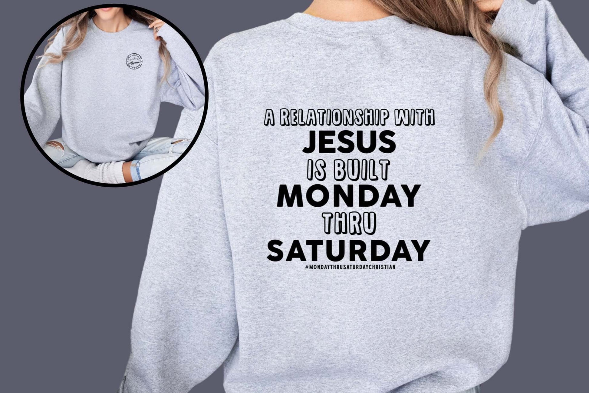 The Monday Thru Saturday Christian Sweatshirt - Premium Sweatshirt -  Follower Of Faith ApparelBest seller sweaters, Crew neck, DTG, Ladies sweatshirts, Men's Clothing, Men’s sweatshirts, Regular fit, Sweatshirts, The Monday thru Saturday christian, Unisex, Valentine's Day Picks, Winter clothing, Women's Clothing Shop our Christian T-Shirts & Apparel