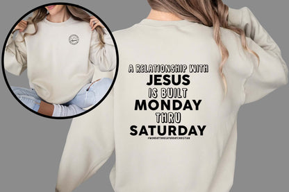 The Monday Thru Saturday Christian Sweatshirt - Premium Sweatshirt -  Follower Of Faith ApparelBest seller sweaters, Crew neck, DTG, Ladies sweatshirts, Men's Clothing, Men’s sweatshirts, Regular fit, Sweatshirts, The Monday thru Saturday christian, Unisex, Valentine's Day Picks, Winter clothing, Women's Clothing Shop our Christian T-Shirts & Apparel