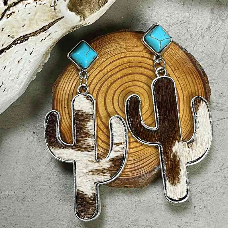 Turquoise Cactus Earrings - Premium earrings -  Follower Of Faith Apparelanimal print earrings, cactus animal print earrings, cactus earrings, H.Y&F.J, new arrival, Ship From Overseas Shop our Christian T-Shirts & Apparel