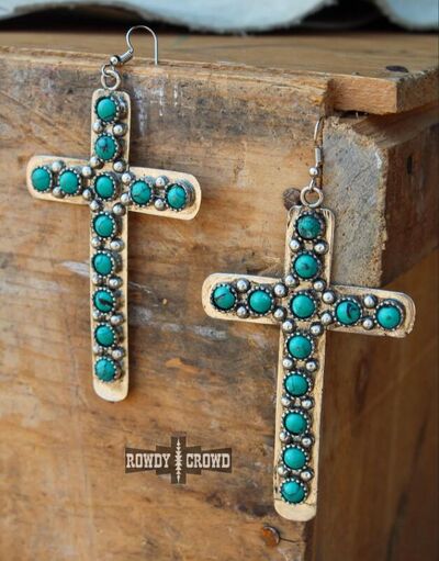 Turquoise Cross Shape Earrings - Premium Earrings -  Follower Of Faith Apparel S.P., Ship From Overseas, Shipping delay February 4 - February 21 Shop our Christian T-Shirts & Apparel