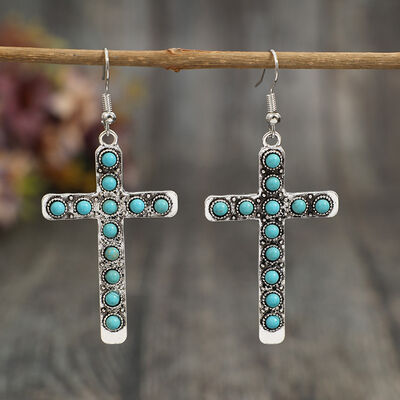 Turquoise Cross Shape Earrings - Premium Earrings -  Follower Of Faith Apparel S.P., Ship From Overseas, Shipping delay February 4 - February 21 Shop our Christian T-Shirts & Apparel