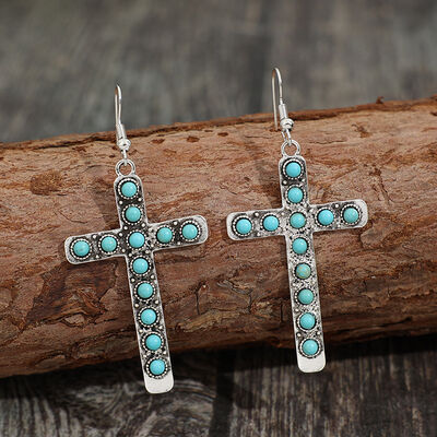 Turquoise Cross Shape Earrings - Premium Earrings -  Follower Of Faith Apparel S.P., Ship From Overseas, Shipping delay February 4 - February 21 Shop our Christian T-Shirts & Apparel