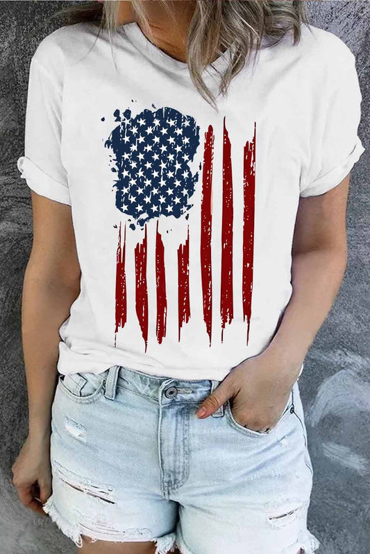 US Flag Graphic Round Neck Short Sleeve Tee - Premium Ladies T-Shirt -  Follower Of Faith Apparel Ship From Overseas, SYNZ Shop our Christian T-Shirts & Apparel