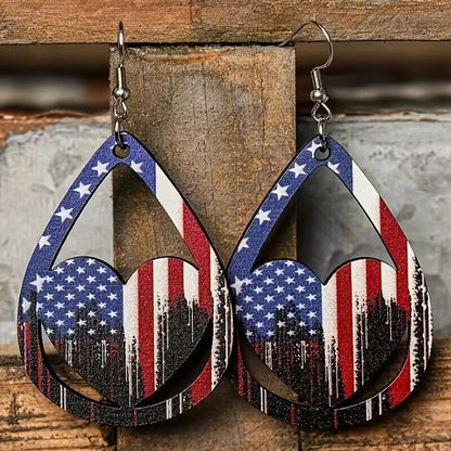 US Flag Pattern Wooden Earrings - Premium Jewelry -  Follower Of Faith Apparel S.P., Ship From Overseas Shop our Christian T-Shirts & Apparel