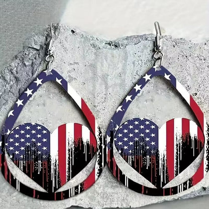 US Flag Pattern Wooden Earrings - Premium Jewelry -  Follower Of Faith Apparel S.P., Ship From Overseas Shop our Christian T-Shirts & Apparel